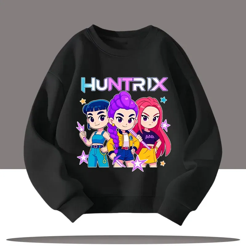 Color: Blue, Kid Size: 9 - Children's Clothing K-pop Demon Hunters Cartoon Print 3-12 Year Old New Style Kids Round-neck Sport Shirt Cute Girl Casual Top