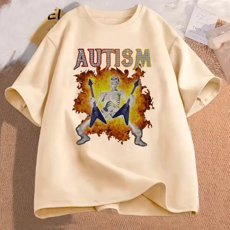 Color: Dark Grey, Size: L - Autistic Funny Skeleton T Shirt Women Men Autism Edgy Skeleton Meme T-shirt Casual Short Sleeve Tshirt Round Neck Clothes