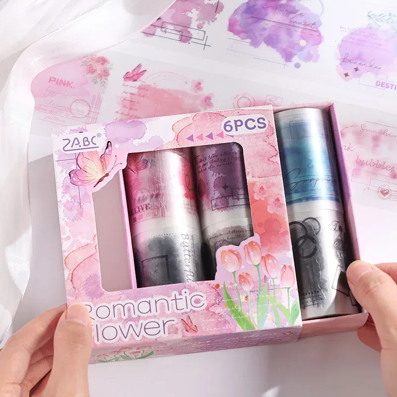 Color: WHITE - 60mm*2m/ 6Roll Washi Tape INS Stickers Masking Adhesive Creative Decor Scrapbook supplies DIY Diary Planner office stationery