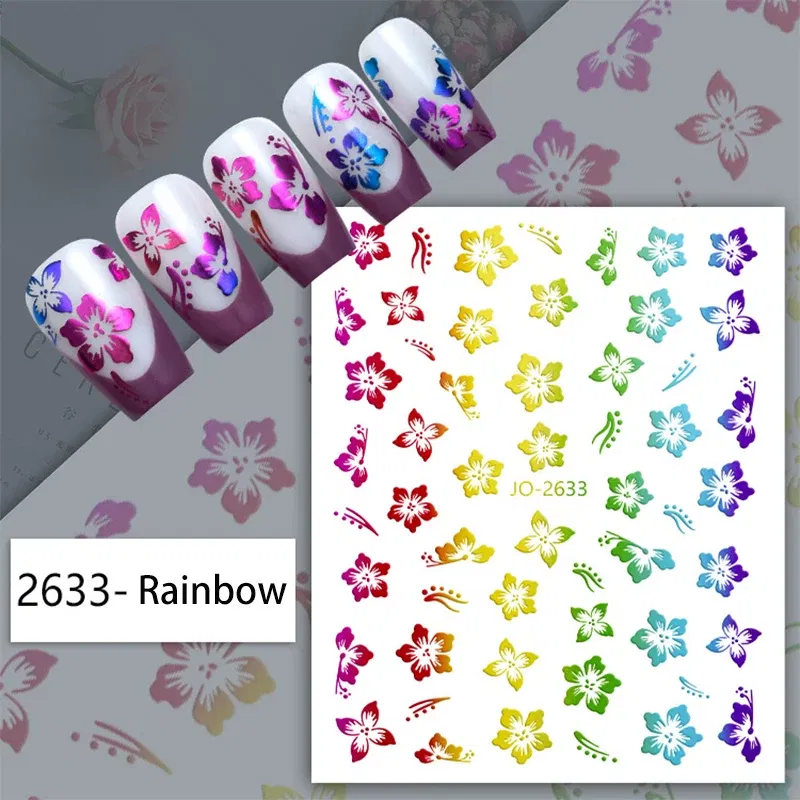 White French 3D Nail Stickers Manicure Gradient Line Flower Nail Art Designs Self-Adhesive Nail Tips Guides for DIY Decoration