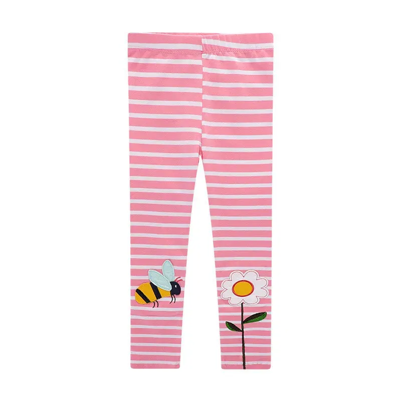Color: Ivory, Kid Size: 12M - Jumping Meters New Arrival Girls Leggings Pant With Bee Embroidery Fashion Stripe Kids Skinny Pants Toddler Kids Pencil Pant