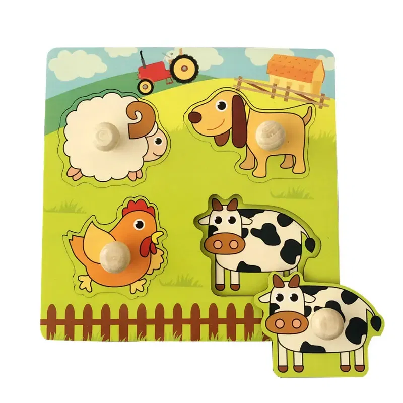 Color: Clear - Baby Wooden Puzzles Montessori Toys 1 2 Years Toddler Toys Hand Grab Board Alphabet Number Cognition Learning Educational Toys