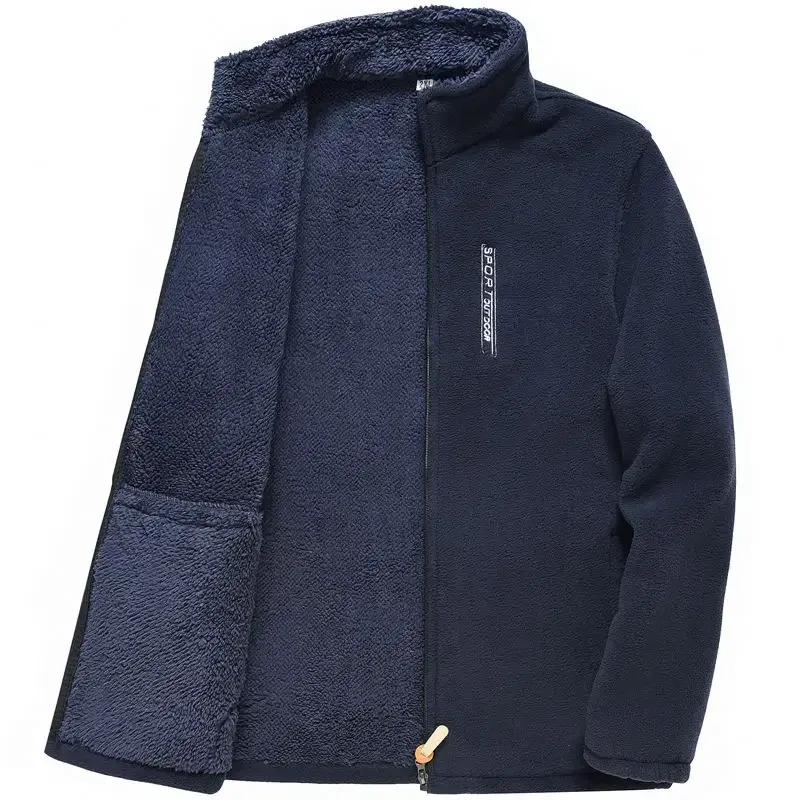 Color: Gold, Size: XXXL - Men's Fleece Zip Up Outerwear Zipper Fleece-lined Stand Collar Thickened Outdoor Jacket Windproof Polar Fleece Coldproof Jackets