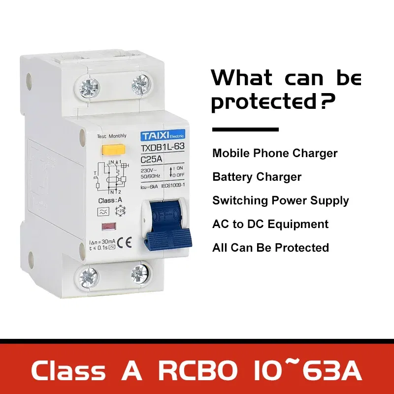 Rated Current: 63A, Ships From: CHINA, Poles Number: 4 - Type A  AC CLASS Rcbo 110V 220V RCCB 10A 20A 40A 50A 63A 30mA Residual Current Circuit Breaker Leakage WIth Overload Protection