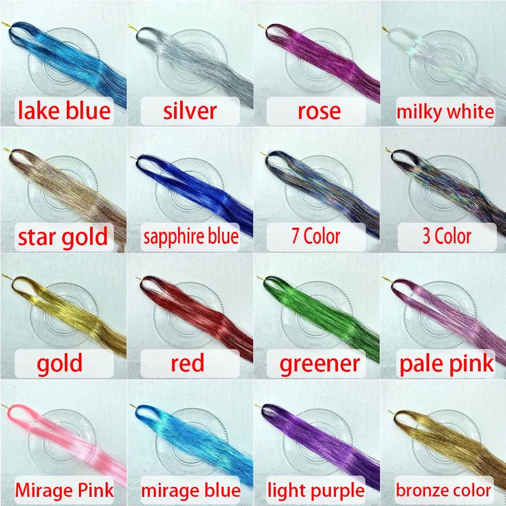 Color: Blue, Stretched Length: 26inches - 48 Inch Hair Tinsel Kit With Tool 1200 strands Tinsel Hair Extensions 12 Colors Fairy Hair Tinsel, Sparkling Shiny Hair Tinsel