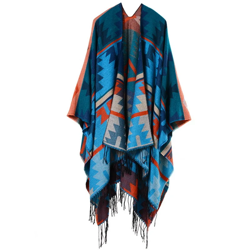 Color: Mint, Size: One Size, Ships From: CHINA - European American Popular Tassel Thickened Cashmere Like National Style Travel Fork Shawl Scarf in autumn Ponchos Capes