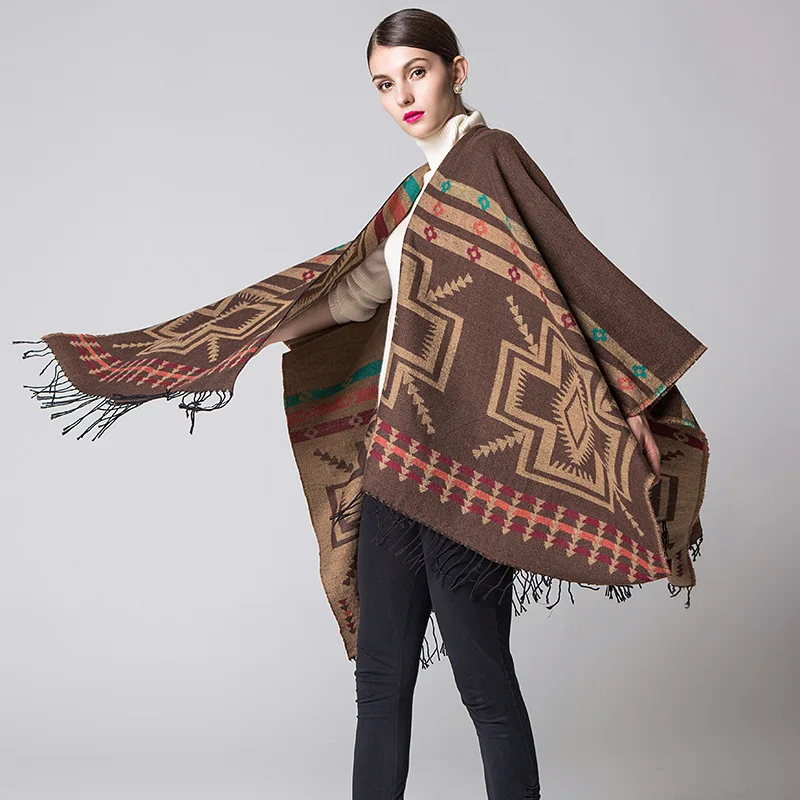 Color: Mint, Size: One Size, Ships From: CHINA - European American Popular Tassel Thickened Cashmere Like National Style Travel Fork Shawl Scarf in autumn Ponchos Capes
