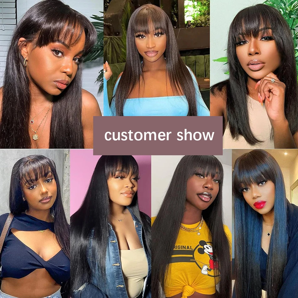 Stretched Length: 12INCHES, Hair Color: #1, Density: 180%, Ships From: CHINA - Wiggogo 3X1 Middle Part Lace Wig Bone Straight Human Hair Wig With Bangs Full Machine Made Straight Human Hair Wigs For Women