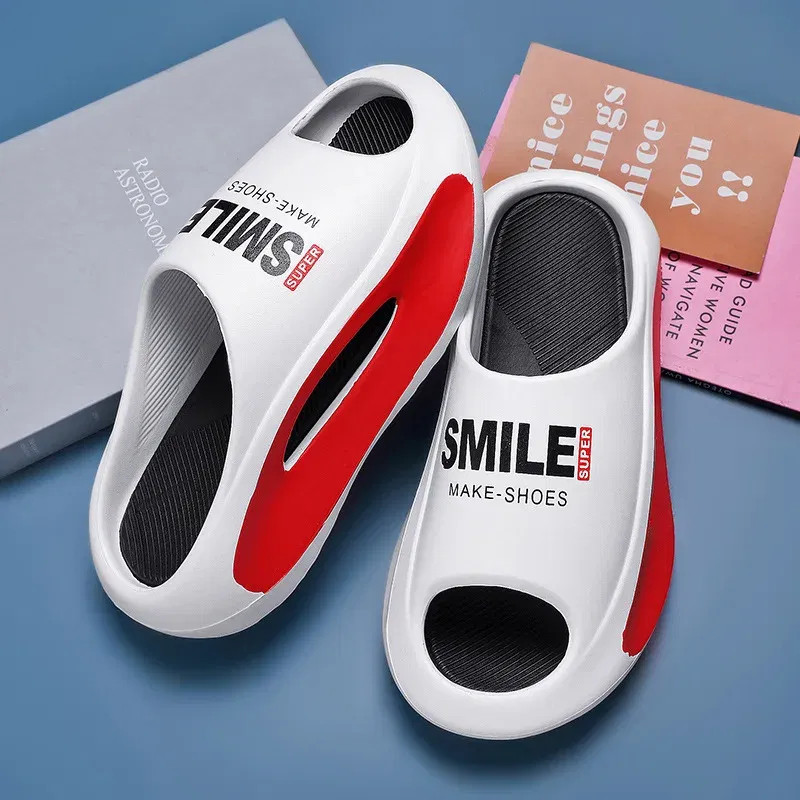 Color: wine red, Shoe Size: 36 - Men's Sandal Slippers New Summer Sneaker Slippers Men Thick Bottom Platform Slides Soft Eva Slippers Casual Beach Shoes