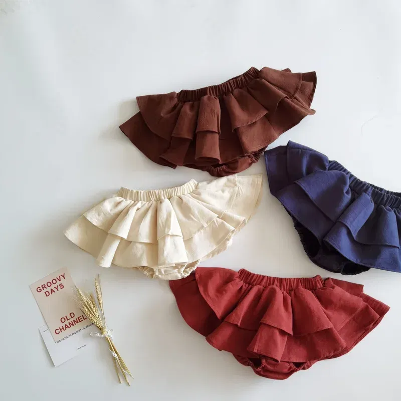 Color: Orange, Kid Size: 3T?€?€·?¤–运动?‰ - Double Layers Ruffles Lace Baby Skirt Pants Summer Cotton Linen Kids Pettiskirt Toddler Dancing Wedding Clothing Tutu Skirt
