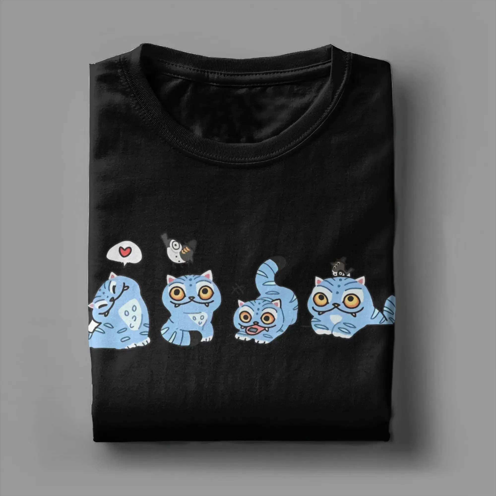 Color: GRAY, Size: XXL - Derpy Tiger Cat T Shirt Men Women's Cotton Unique T-Shirt Round Collar Huntrix Kpop Demon Hunters Tees Short Sleeve 4XL 5XL 6XL