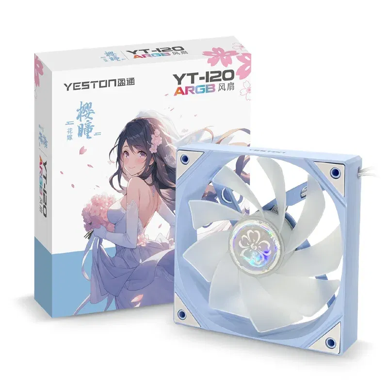 Color: Blue, Blade Color: Other, RGB Support: A-RGB - ZEAGINAL YESTON YT-120 Chassis cooling fan 120x120x25mm/800~1800RPM The Cherry pupil flower marries theme