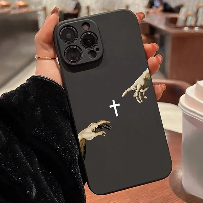 Color: Blue, Compatible-Phone Models: For iPhone 13 Pro - Jesus Cross Painted Phone Case For iPhone 16 15 14 13 12 11 Pro Max XS X XR 7 8 Plus Mini SE 2020 2022