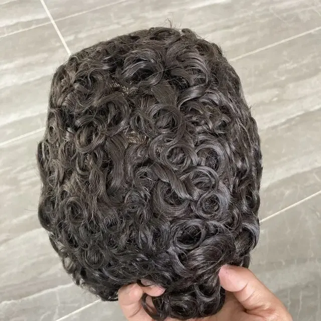 Toupee Color: 2020#, Toupee Density: 110%, Length: 6 inches, Toupee Size: 6x9, Toupee Design: free - 20MM Curly Brown Black Super Durable Mono Lace&Pu Mens Toupee Wig Human Hair 15mm Capillary Prosthesi Weave Replacement For Male