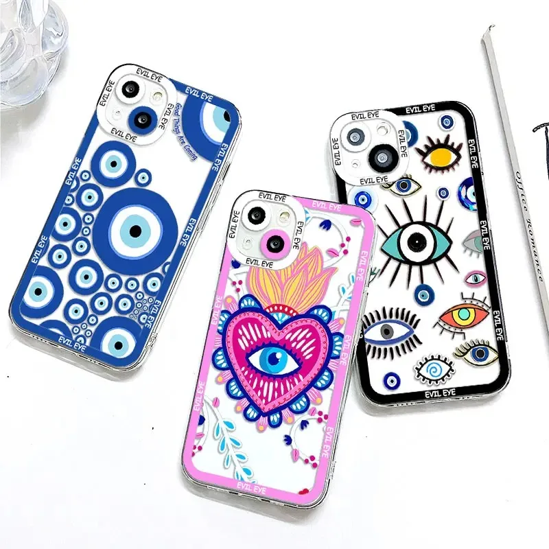 Color: black, Material: Denim - Blue Evil Eye Phone Case For Samsung Galaxy S10 S20 S21 S22 S23 S24 FE Plus Ultra Note 20 Transparent TPU Case