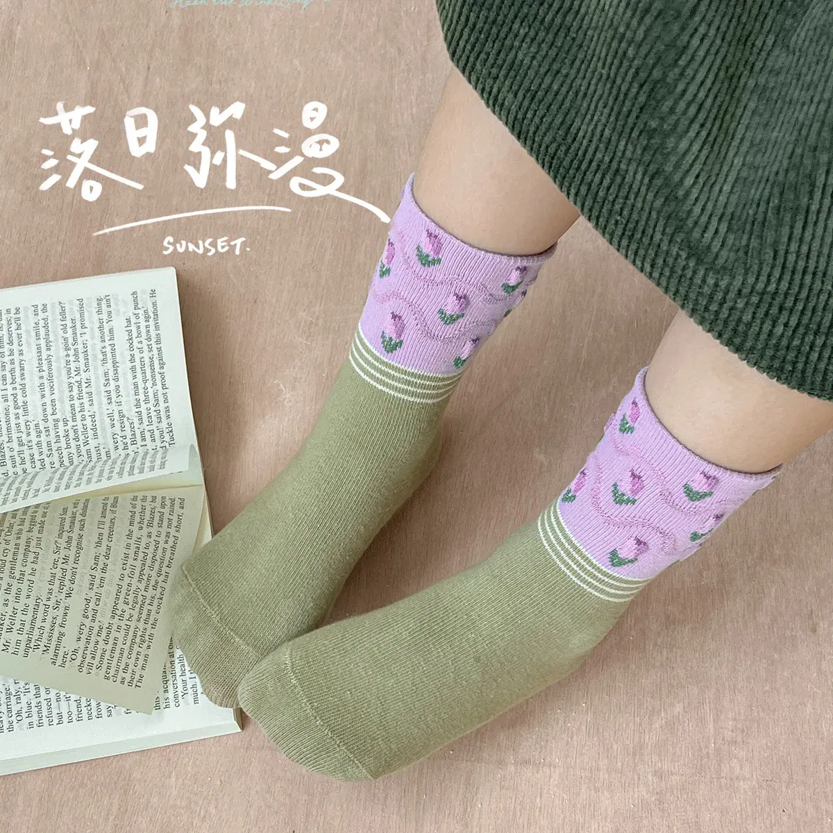 Color: Pink, Size: 2-3T - 5 pairs/lot Children's Socks Autumn Socks Girls Sweet Purple Floral Pattern Mid Calf Socks Baby Infant Cotton Socks