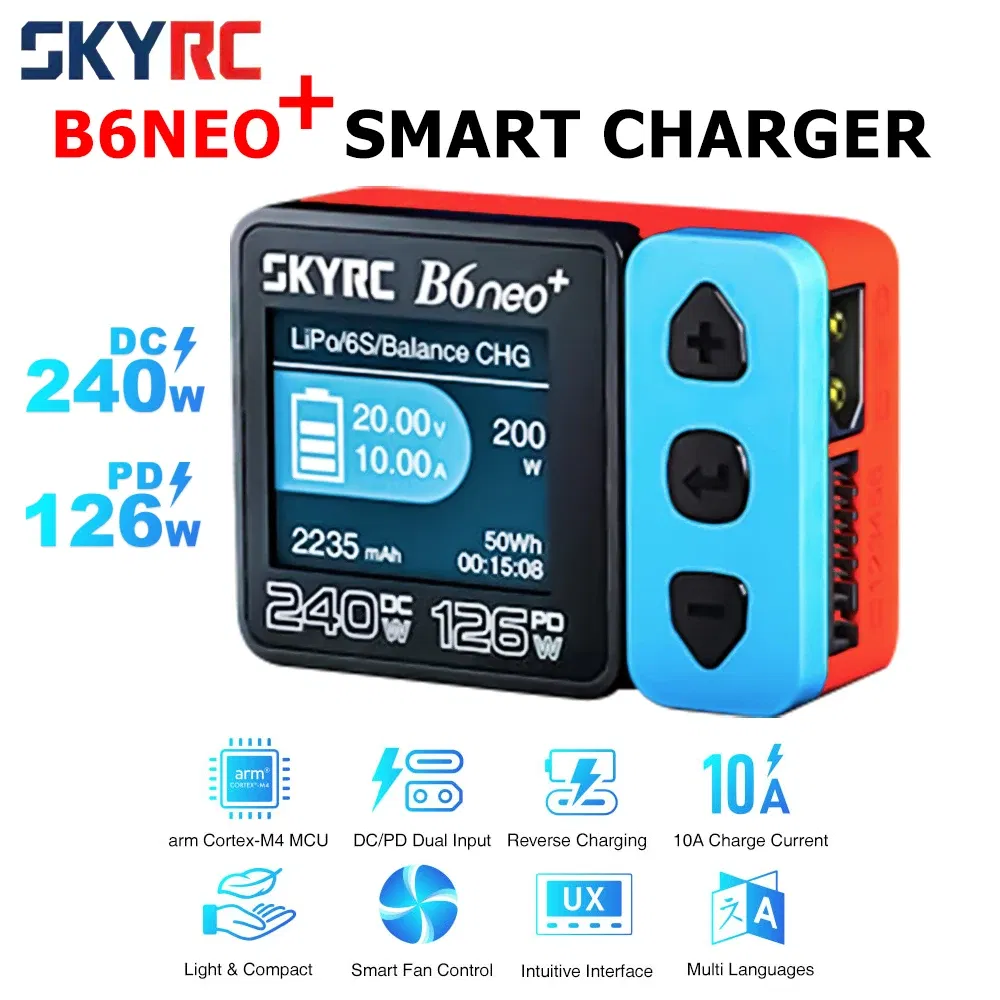 Color: black - ?‹SKYRC B6neo+ Smart Charger High Power DC240W PD126W Multilanguage Balance Charger 600mA XT60/Type-C Compact Charger Discharger