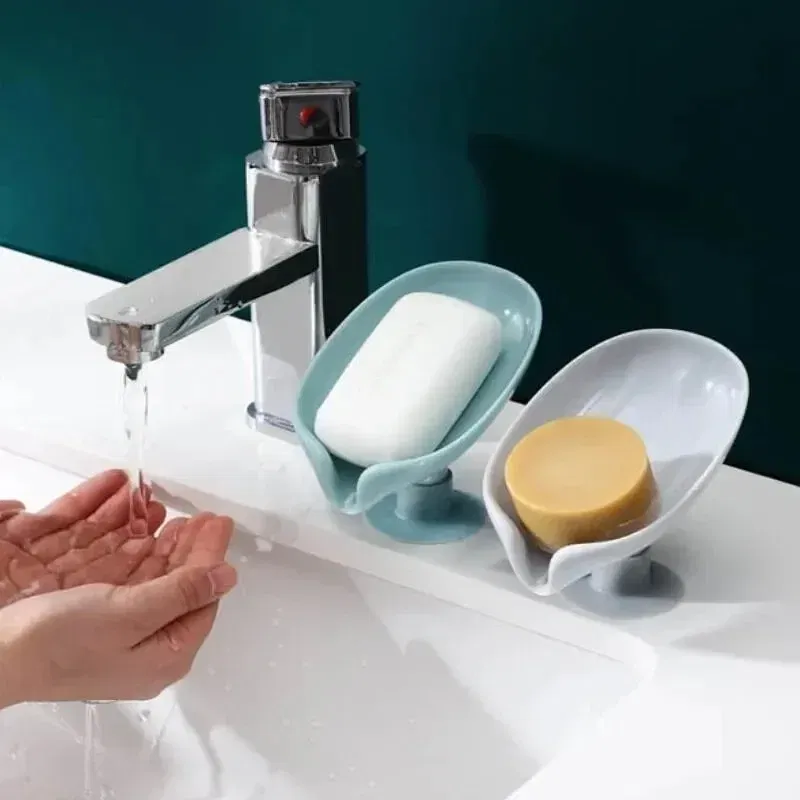 Color: Chocolate - 1-2Pcs Drain Soap Holder Bathroom Items Leaf Shape Wall Soap Dish for Bathroom Punch-free Suction Cup Standing Things the Home