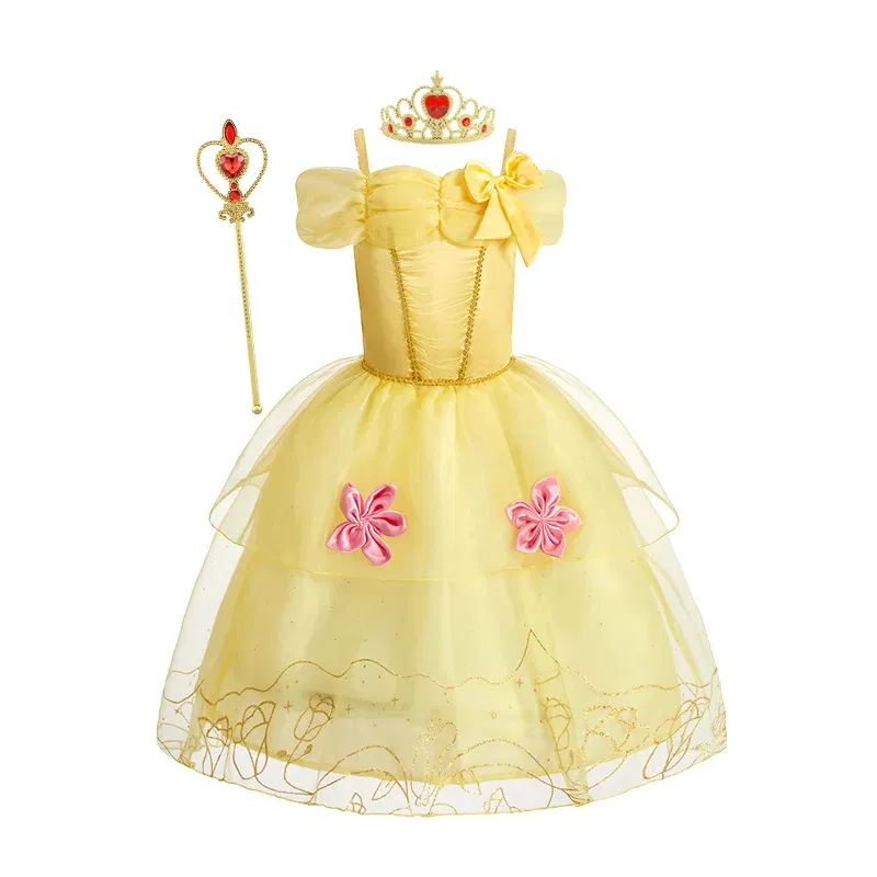 Color: Ivory, Kid Size: 9 - Disney Deluxe Elegant Rapunzel Princess Ball Gown Fancy Birthday Party Dress Cinderella Vestidos Costume Play Carnival Apparel