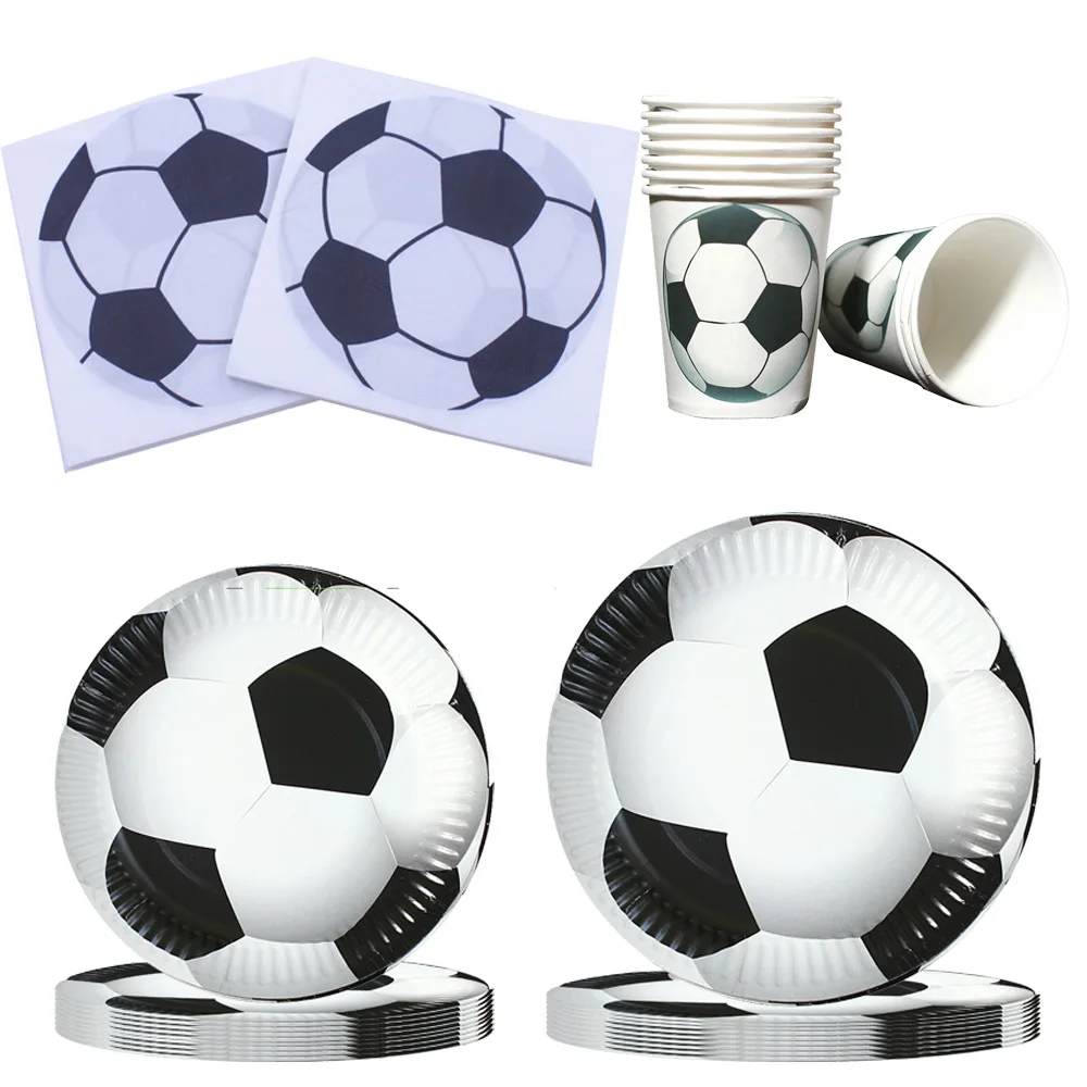 Color: Silver - Soccer Party Disposable Tableware Paper Plates Cups Napkins Football Party Supplies Soccer Birthday Party Decoration