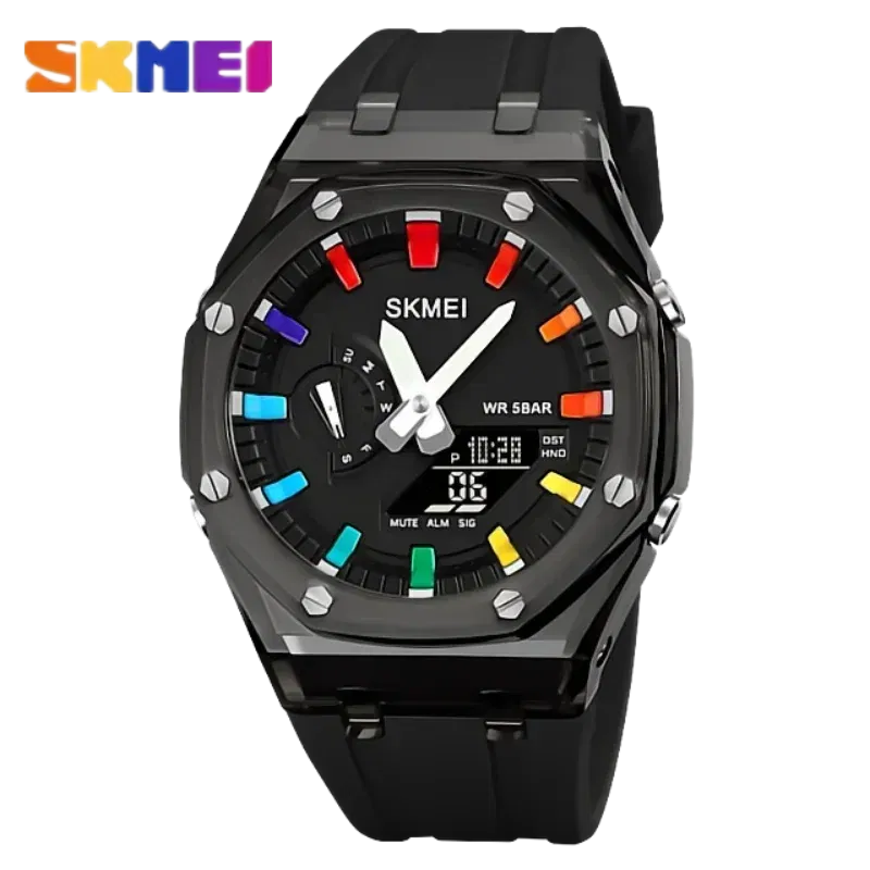 Color: Ivory, Ships From: CHINA - SKMEI Waterproof Men Watch Countdown Stopwatch Led Light Electronic Movement Wristwatch 5Alarm Clock 2 Time Digital Watches 2100