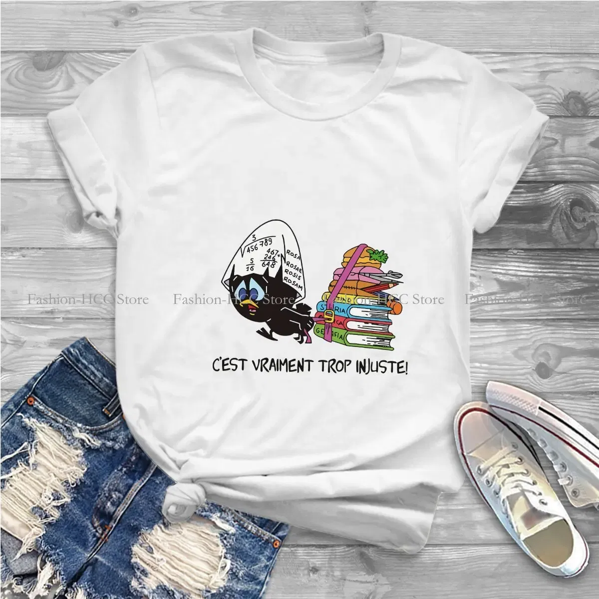 Color: WHITE, Size: M - Calimero Cartoon Polyester TShirt for Women C'est Vraiment Trop Basic Summer Tee T Shirt Novelty Trendy