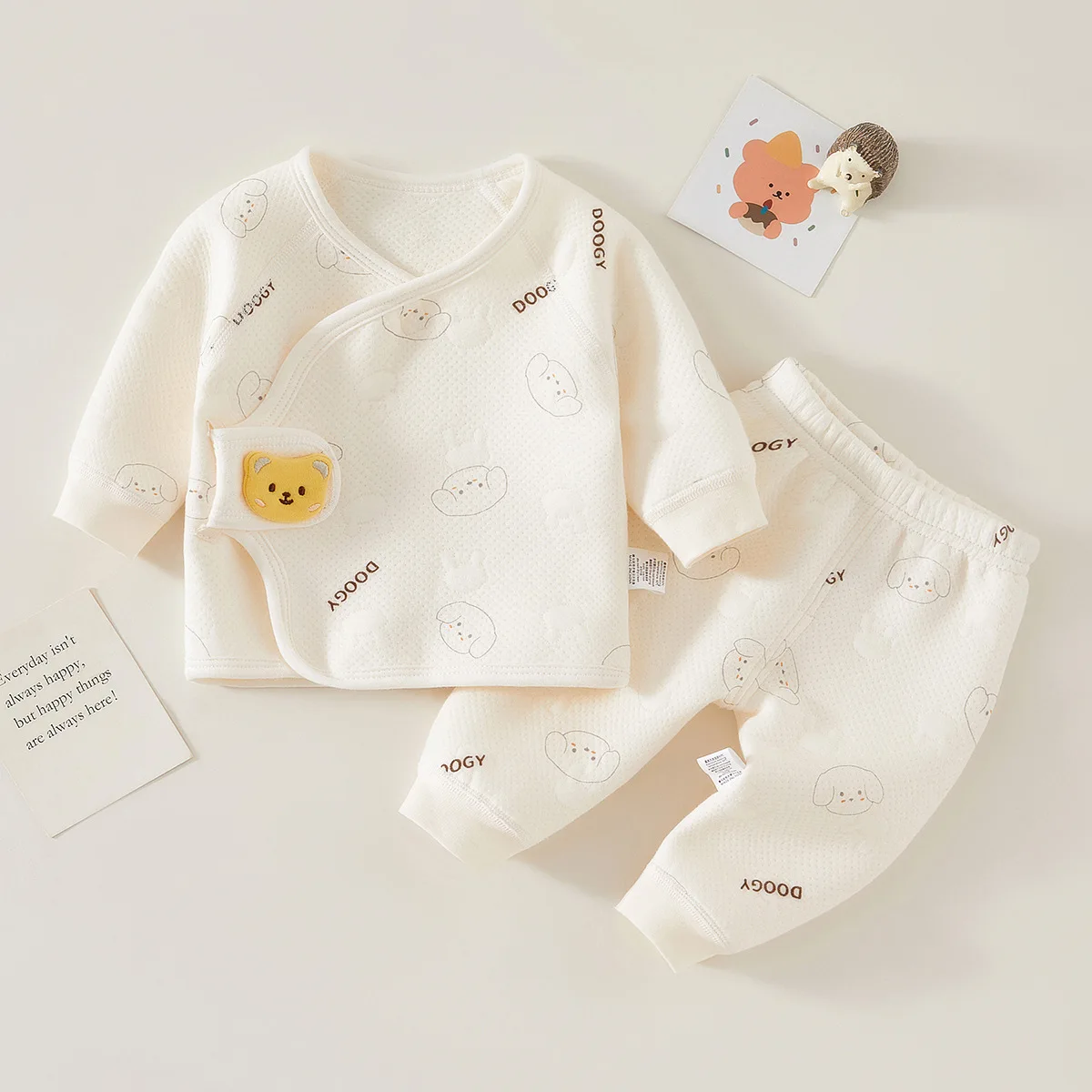 Color: NAVY, Kid Size: newborn - Autumn Winter Thermal Underwear Suit Baby Clothing Sets Boys Girls Pajama Sets Baby Warm Sleepwear Cartoon bear Kids Clothes