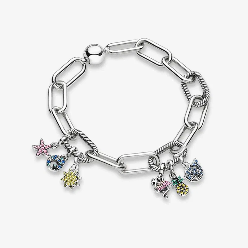 Color: PURPLE - 2022 New 925 Sterling Silver My Love Starfish Flamingo Pendant Charm Fit Original Pandora Me Bracelet DIY Bead Jewelry For Women