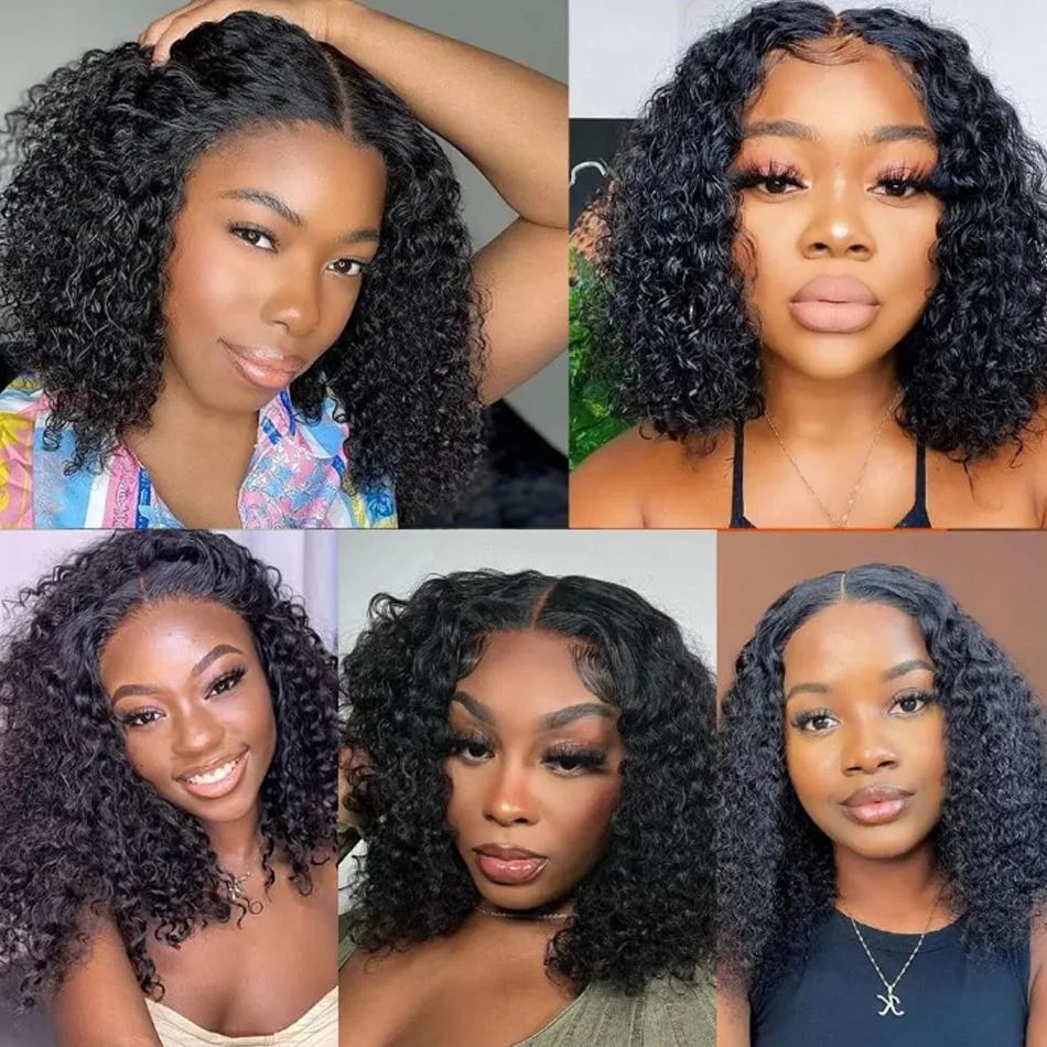 Hair Color: #2, Stretched Length: 12INCHES - 13X4 Glueless Water Wave Wigs Human Hair Pre Cut Bob Wig Ready To Go 180% Density 4x4 Water Wave Lace Closure Wigs Human Hair