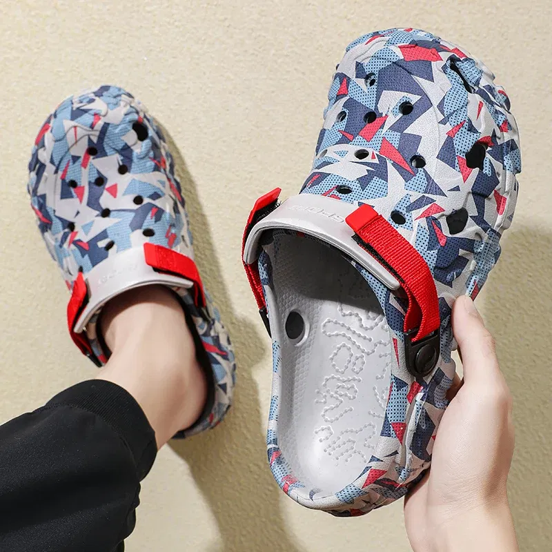 Color: Red, Shoe Size: 42 - Fashion Garden Shoes Men's Clogs Slippers Sandal Flat Camouflage Sandals Male Sneakers Outdoor Flip Flops Home Clogs