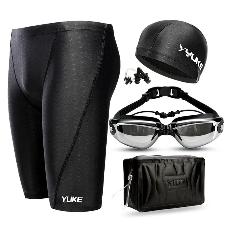Color: Lavender, Size: XXL - Men Swimming Shorts Waterproof Competition Swim Equipment Goggles with Ear-plug Cap Case Trunks Briefs Swimwear Half Pants 2022