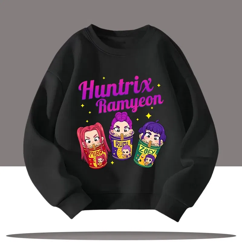 Color: GRAY, Kid Size: 9 - K-pop Demon Hunters Cartoon Print 3-12 Year Old New Style Kids Round-neck Sport Shirt Cute Girl Casual Top Children's Clothing