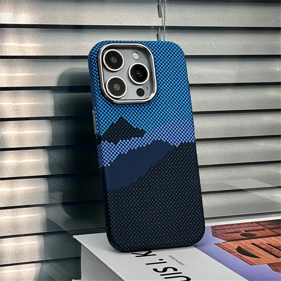 Color: Blue, Material: PVC - Luxury Alloy Lens 3D Relief Peak Carbon Fibre Pattern Case For iPhone 13 14 15 16 Pro Max Slim Shockproof PC Cover For Magsafe