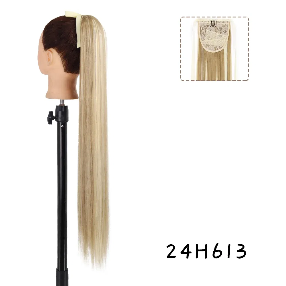 Color: #12, Stretched Length: 22inches - AZQUEEN Straight Synthetic Hairpiece With Ponytail 85cm Super Long Wrap Around Clip In Hair Extensions Pony Tail For Daily Wear