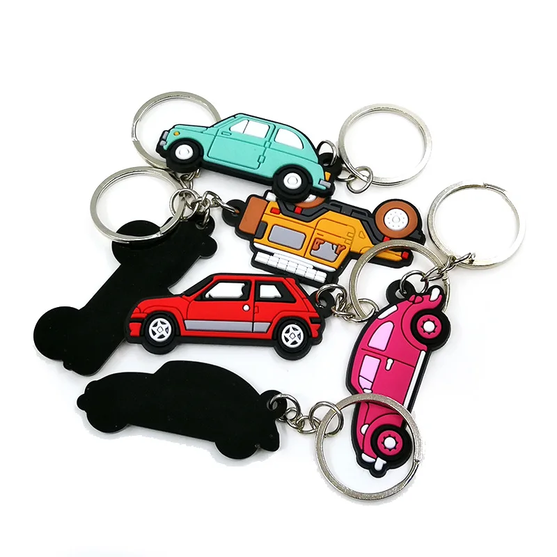 Color: Watermelon red - 1PCS PVC Key Ring 6 Colors of Car Shape Keychain charms Colorful Key Chain Key Holder Fit Little Boy Gift Kids Toys