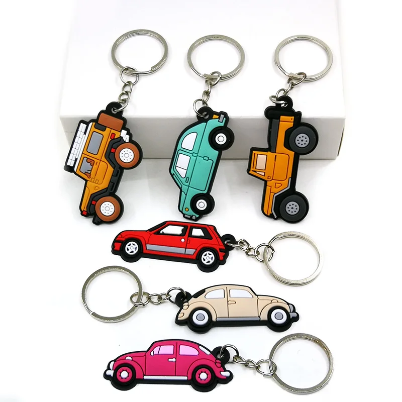 Color: Watermelon red - 1PCS PVC Key Ring 6 Colors of Car Shape Keychain charms Colorful Key Chain Key Holder Fit Little Boy Gift Kids Toys