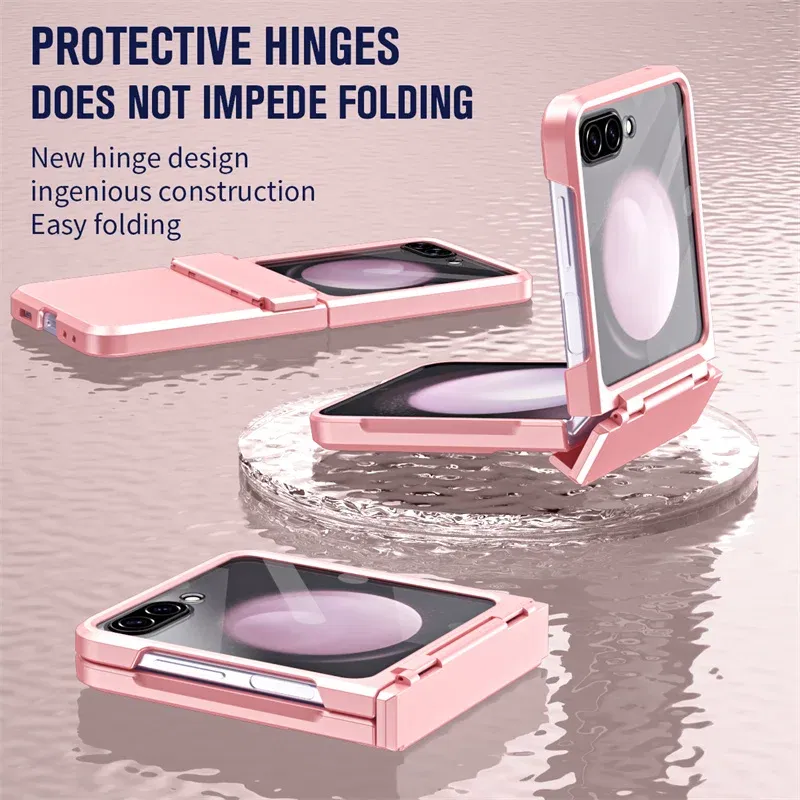 Color: Gold, Material: aluminum - For Samsung Galaxy Z Flip 6 5 Flip5 Case Luxury Matte With Mirror Film Folding Hinge Shockproof Protection Hard Cover accessory