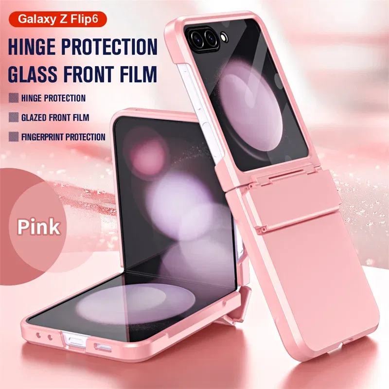 Color: Gold, Material: aluminum - For Samsung Galaxy Z Flip 6 5 Flip5 Case Luxury Matte With Mirror Film Folding Hinge Shockproof Protection Hard Cover accessory