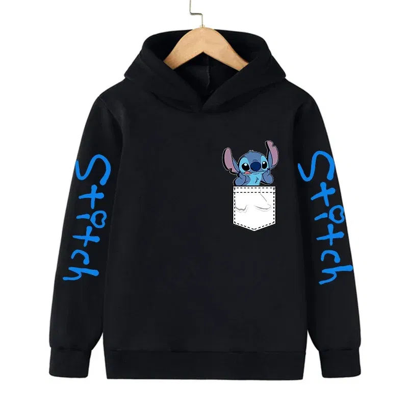 Color: Orange, Size: M - New in Cool Stitch Hoodie Children Cartoon Clothes Kid Girl Boy Lilo and Stitch Sweatshirt Manga Hoody Baby Casual Top