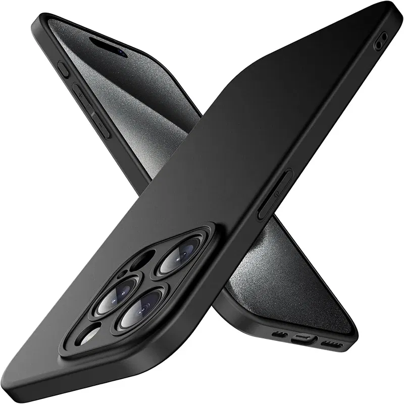 Color: black, Material: Plastic - Matte Silicone Soft Case For iPhone 16 15 14 Plus 13 Mini Pro Max SE 2022 2020 Solid Black Slim Cover Fundas