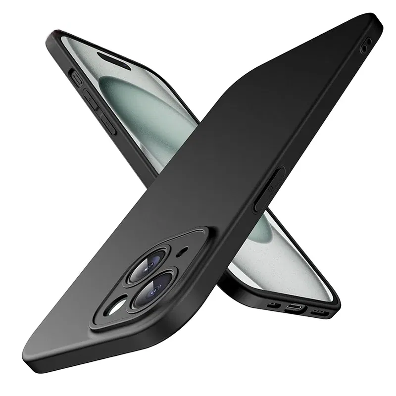 Color: black, Material: Plastic - Matte Silicone Soft Case For iPhone 16 15 14 Plus 13 Mini Pro Max SE 2022 2020 Solid Black Slim Cover Fundas