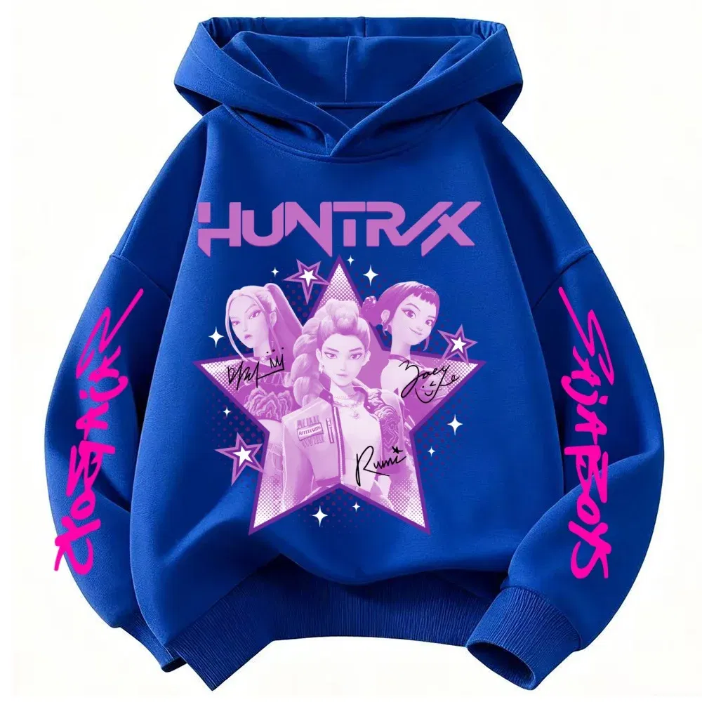 Color: Blue, Kid Size: 2T - KPop Demon Hunter Huntrix Children's Sweatshirt Autumn New Boys Girls Fashion Street Pullover Children's Clothing