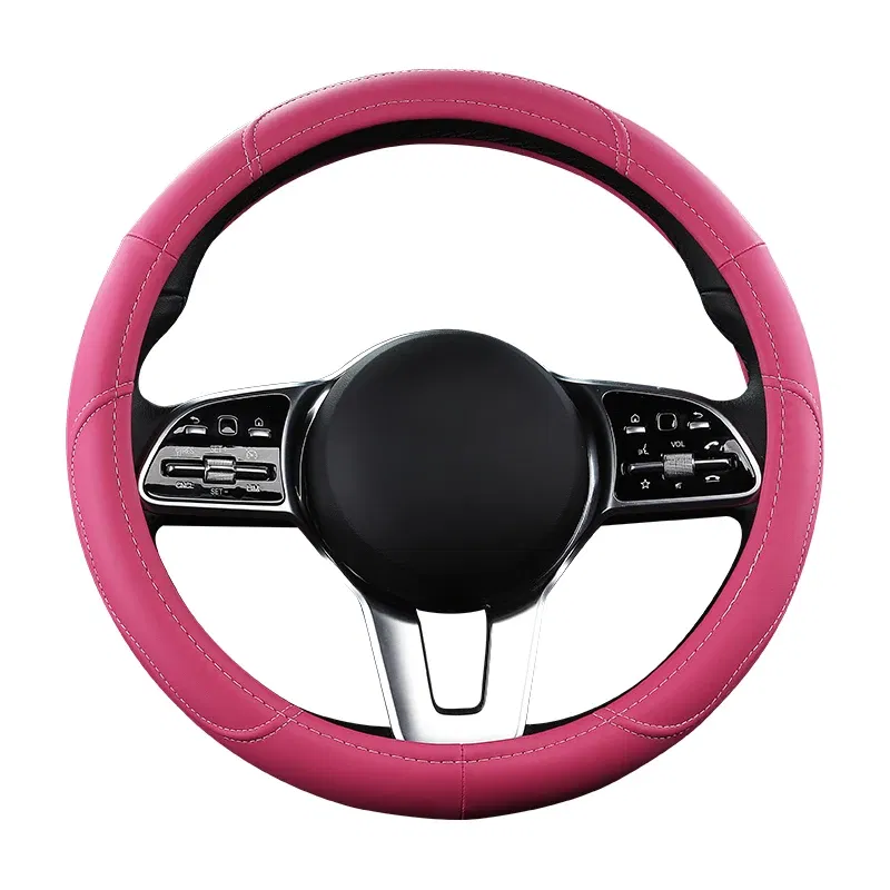 Color Name: Black - Car Anti-Slip Leather Steering wheel Cover Universal car Steering Wheel Protective Cover Fashion Style 38cm Pink