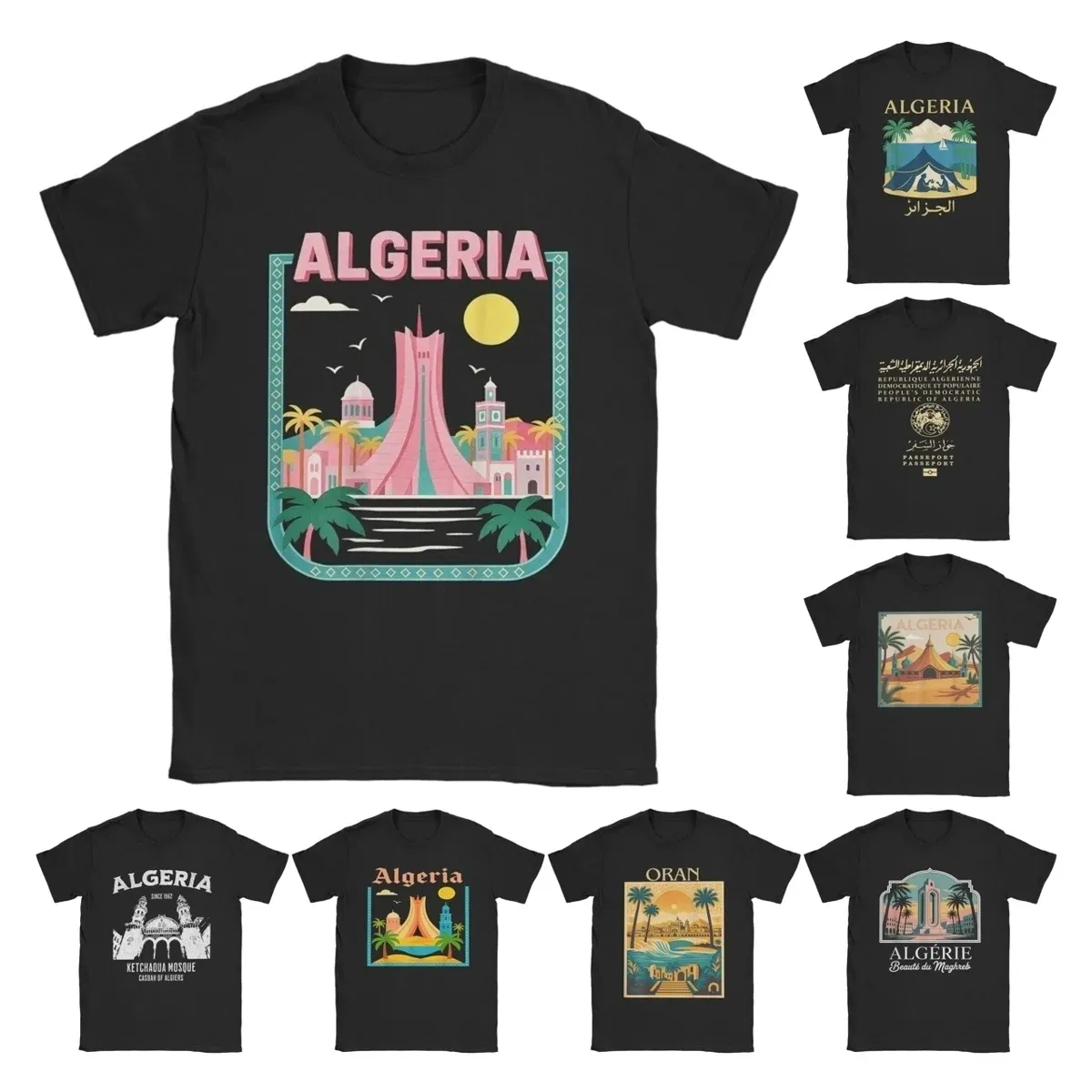 Color: Clear, Size: S - Men Algeria DZ City Algerian T Shirts Africa Arab Pure Cotton Clothes Hipster Short Sleeve Crewneck Tees Gift Idea T-Shirt