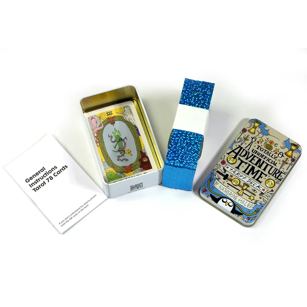 Color: DARK GRAY - Adventures time Tarot 78pcs Cards in a Tin Metal Box Gold plated Edge Tarot Cards For Divination Tarot Deck Beautiful Package