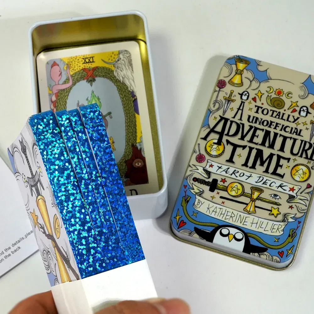 Color: DARK GRAY - Adventures time Tarot 78pcs Cards in a Tin Metal Box Gold plated Edge Tarot Cards For Divination Tarot Deck Beautiful Package