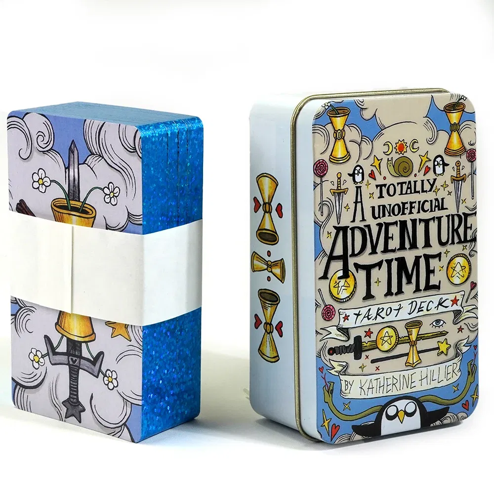 Color: DARK GRAY - Adventures time Tarot 78pcs Cards in a Tin Metal Box Gold plated Edge Tarot Cards For Divination Tarot Deck Beautiful Package