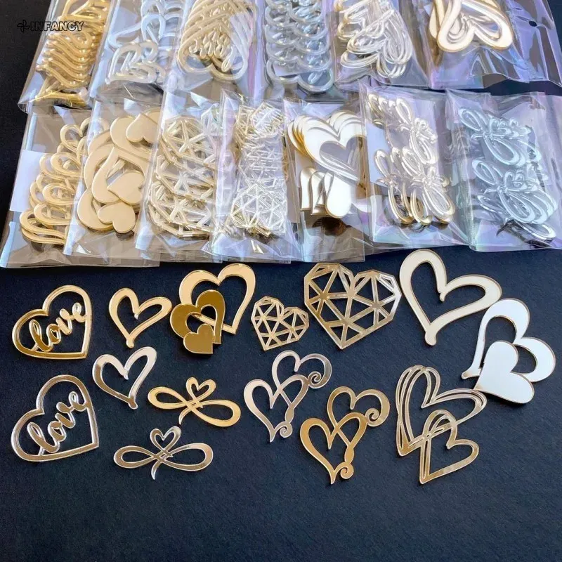 Color: champagne - 1Pcs Acrylic Cake Toppers Supplies Hearts Baking Dessert Flag Placard Decoration Proposal Anniversary Wedding Birthday Party