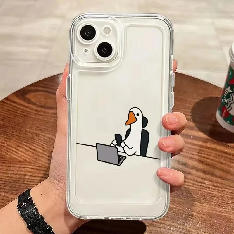 Color: Blue, Compatibility by Model: iPhone 16 - Cute Duck Phone Case For iPhone 16 15 14 13 12 11 Pro Max XS X XR 7 8 Plus Mini SE 2020 2022 Mobile Funda Transparent
