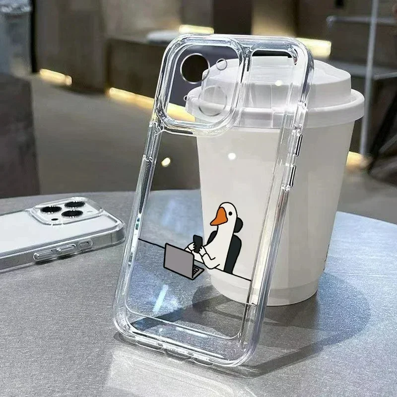 Color: Blue, Compatibility by Model: iPhone 16 - Cute Duck Phone Case For iPhone 16 15 14 13 12 11 Pro Max XS X XR 7 8 Plus Mini SE 2020 2022 Mobile Funda Transparent